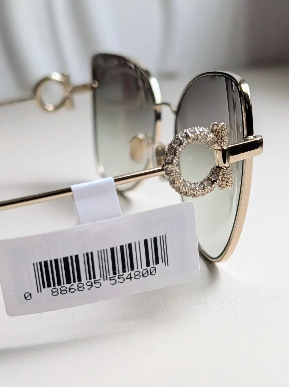 NWT Ferragamo SF296SR Gold Green Gradient Crystal Sunglasses 60mm